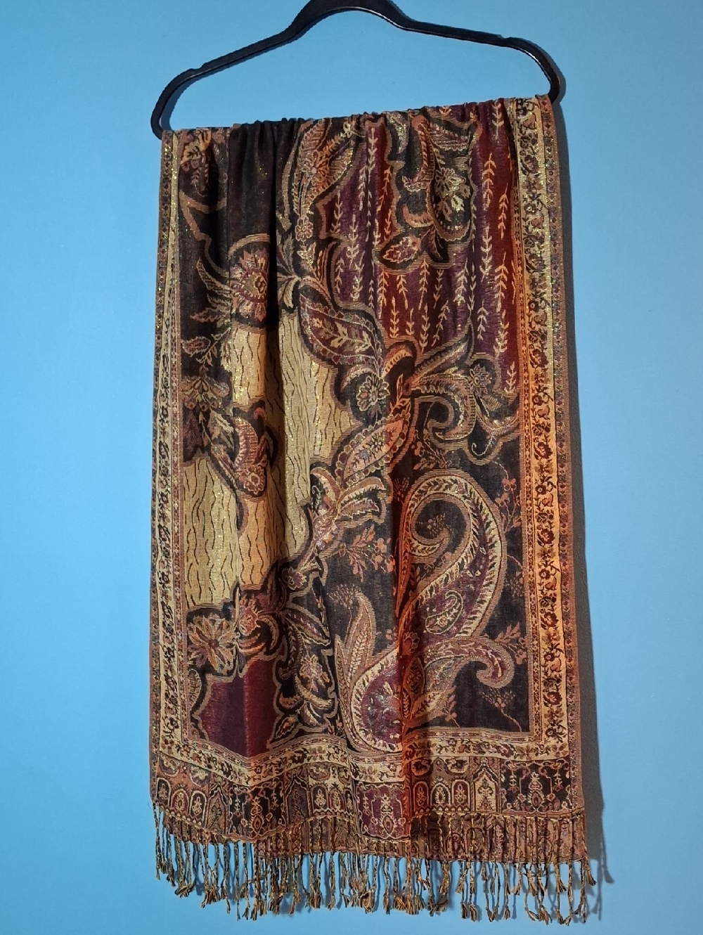 Burgundy and Gold Paisley Scarf